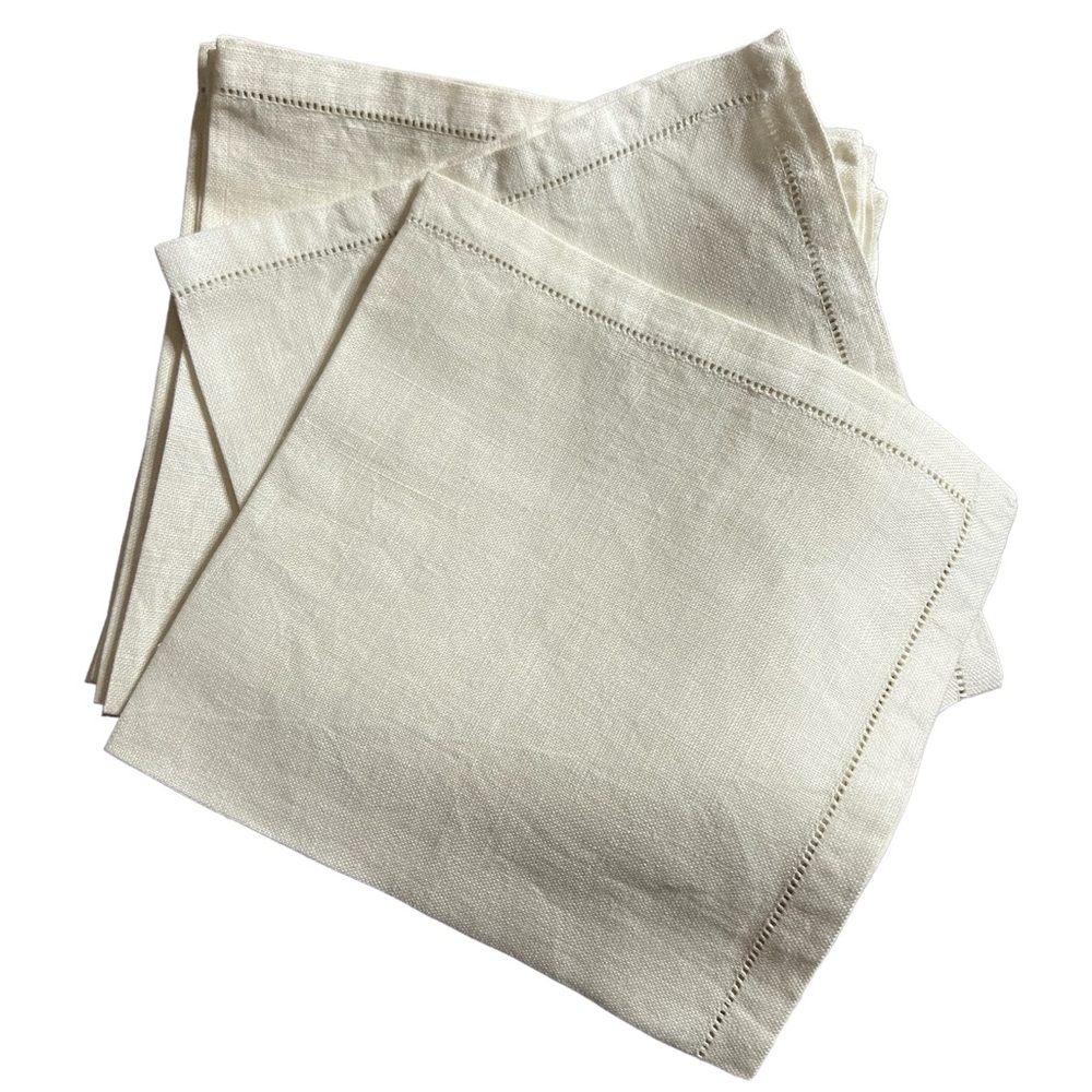 Vintage Heavy-Weight Pickstitched Linen Dinner Napkins Set of 12 From The 50s